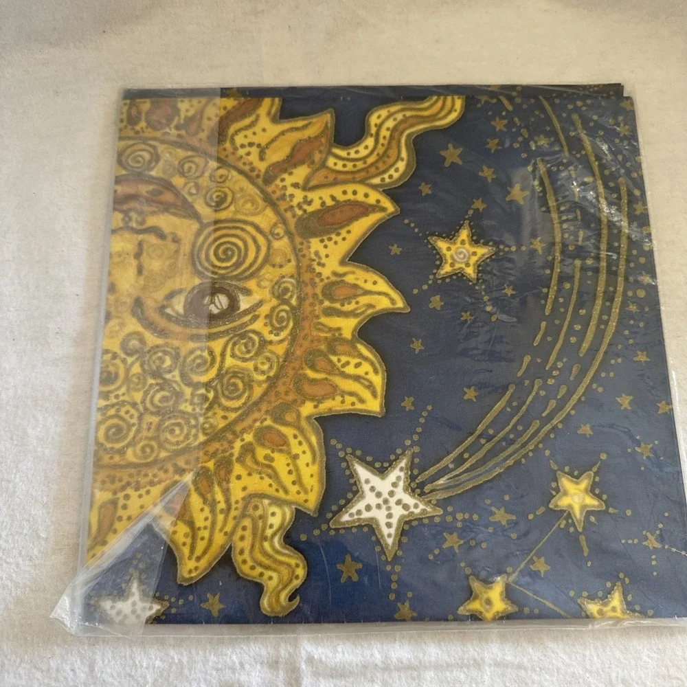 Vintage NOS Hartman Cards Celestial Moon Stars Gift Wrap Sheets 20x28